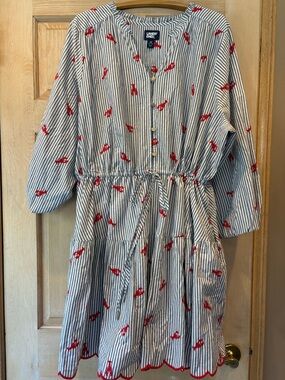 Lands End Lobster Embroidered Striped Dress Size 3X
